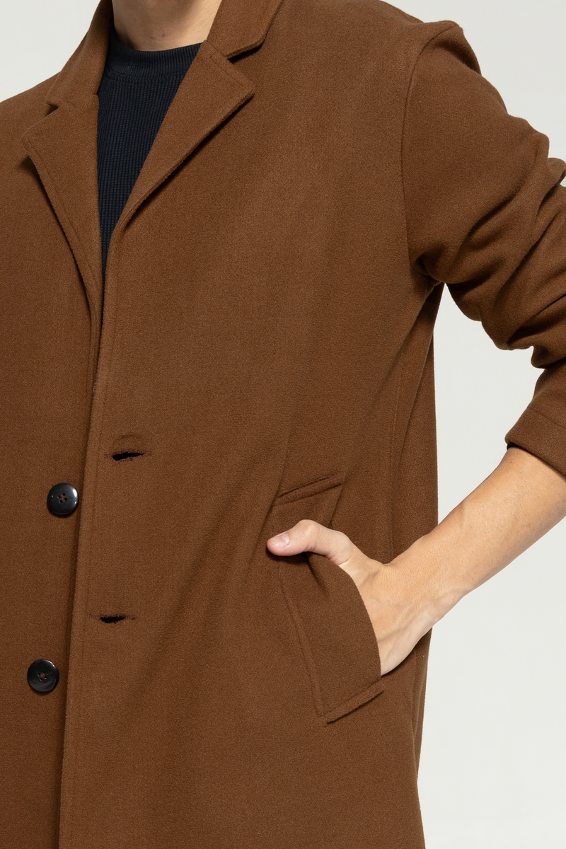 Brown - Men Wool Blend Coat