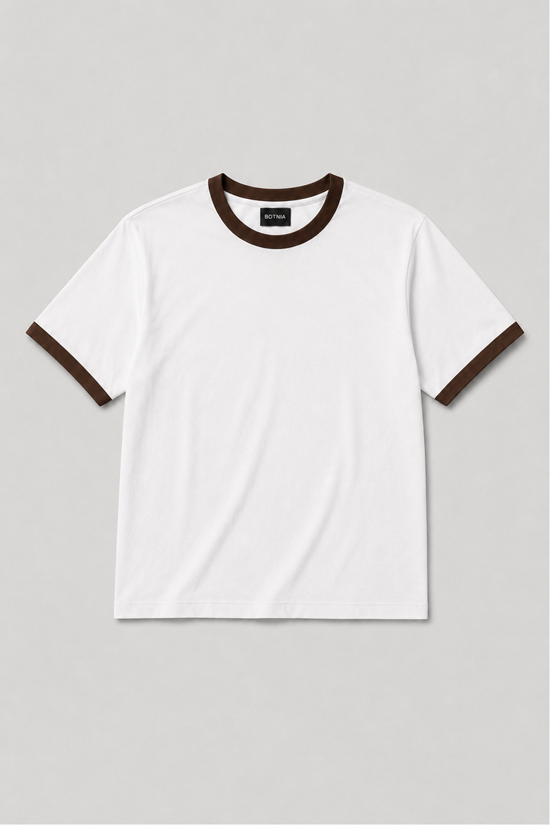 White - Brown - Ringer Cropped Tee