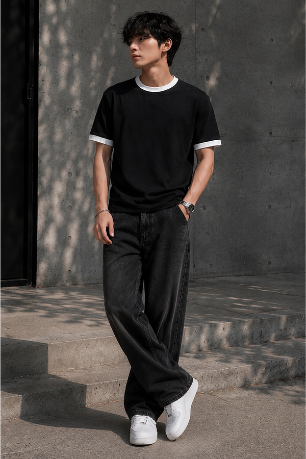 Black - Ringer Cropped Tee