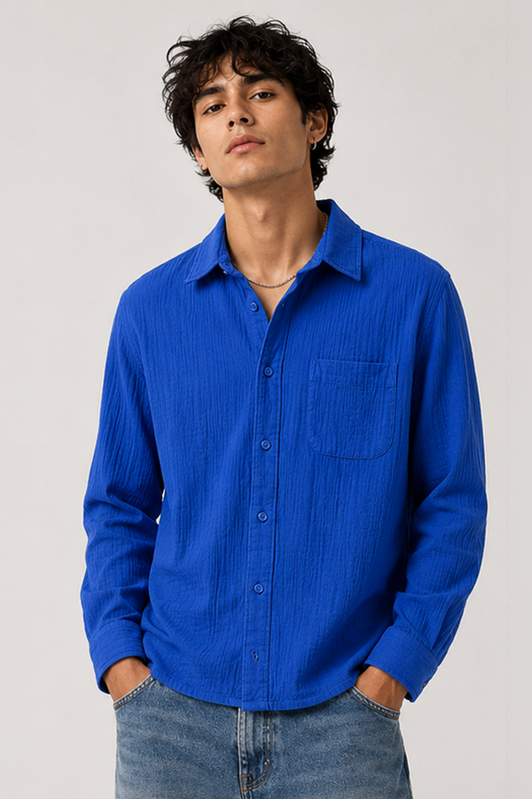 Gauze Crop Shirt : Blue Prosecco