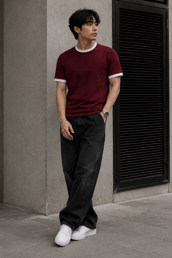 Red - Ringer Cropped Tee