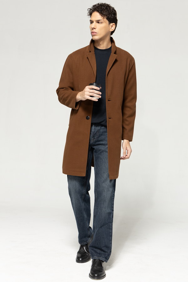 Brown - Men Wool Blend Coat