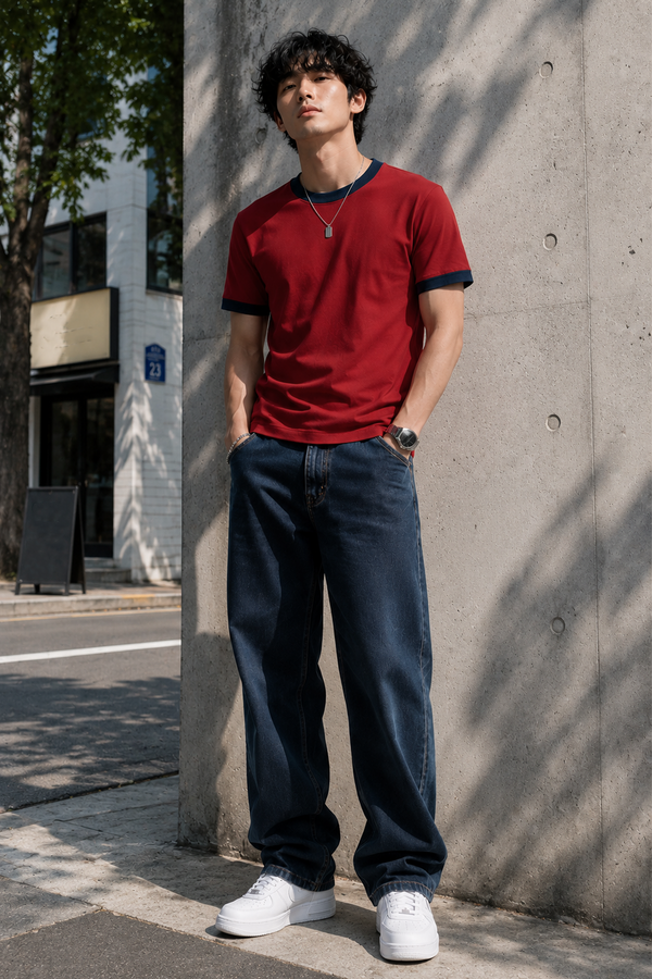 Red - Navy - Ringer Cropped Tee