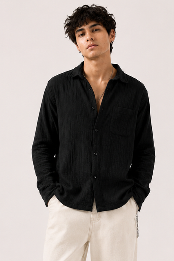 Gauze Crop Shirt : Black