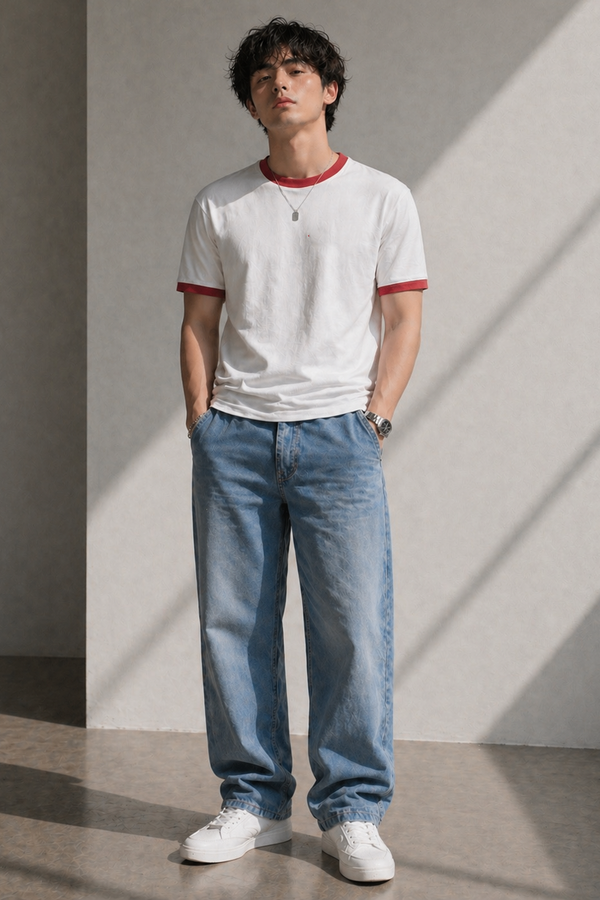 White - Ringer Cropped Tee