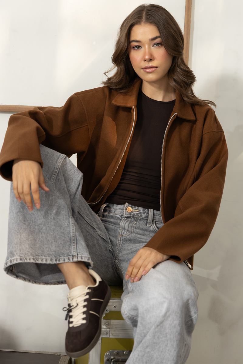 Owen Zip-Up Bomber Jacket - Brown