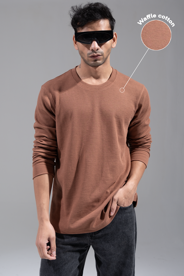 Waffle Long Sleeve T-Shirt - Brown