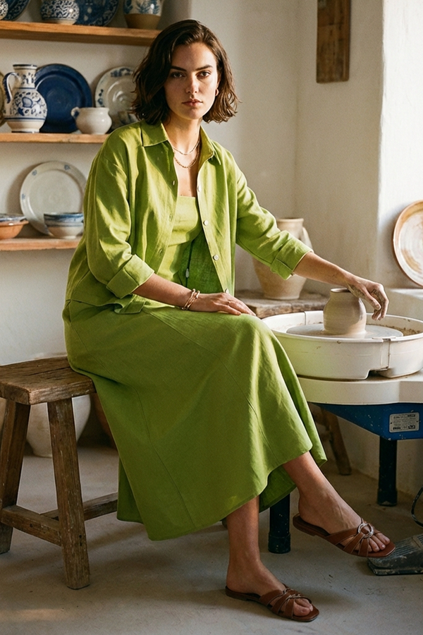 Akaia Linen Set : Green