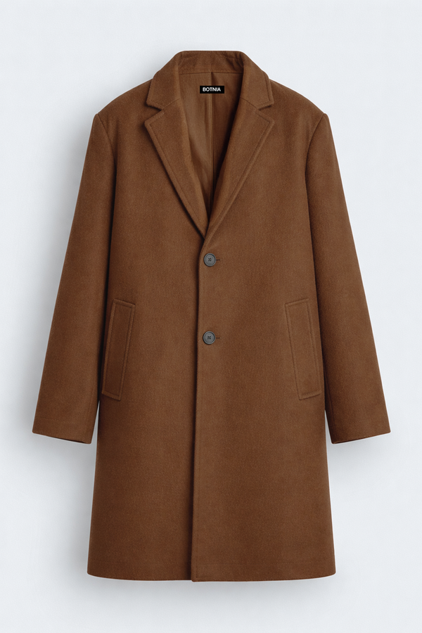 Brown - Men Wool Blend Coat