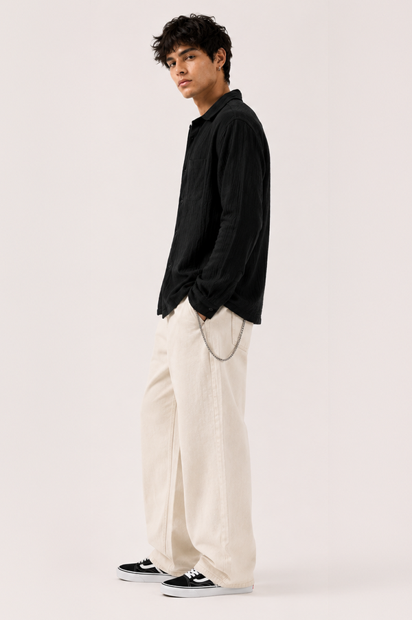 Gauze Crop Shirt : Black