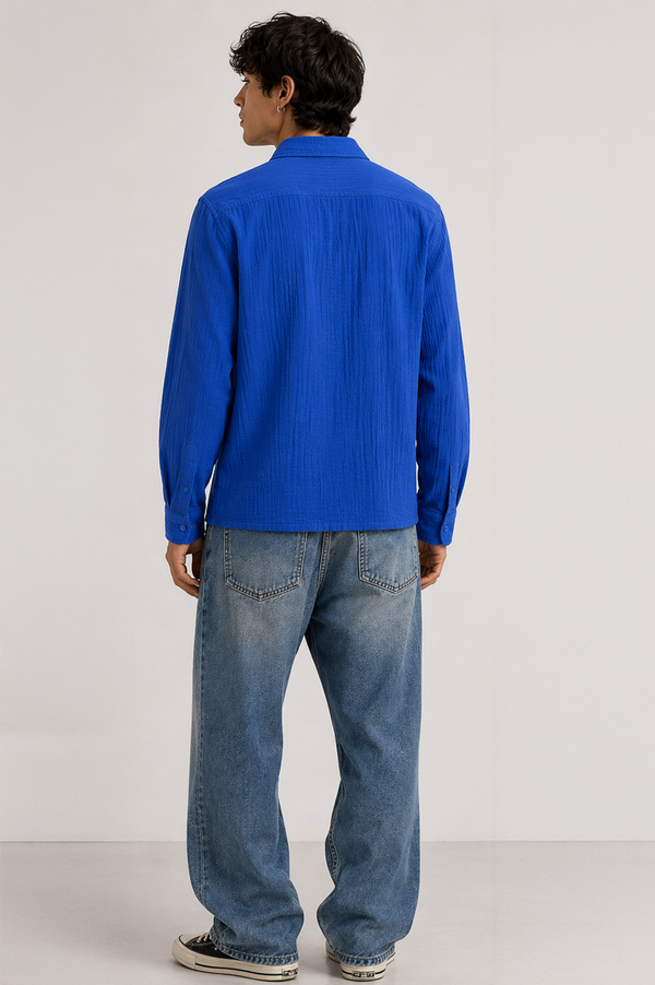 Gauze Crop Shirt : Blue Prosecco