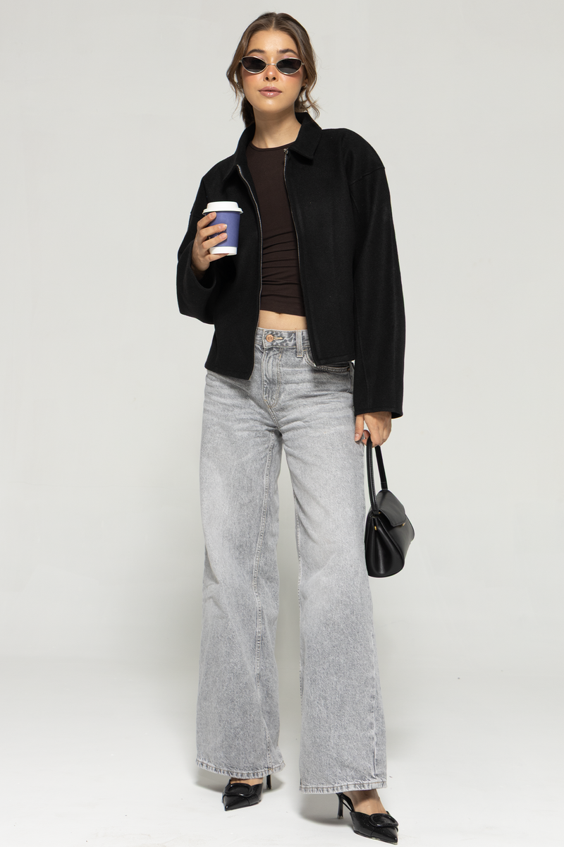 Owen Zip-Up Bomber Jacket : Black