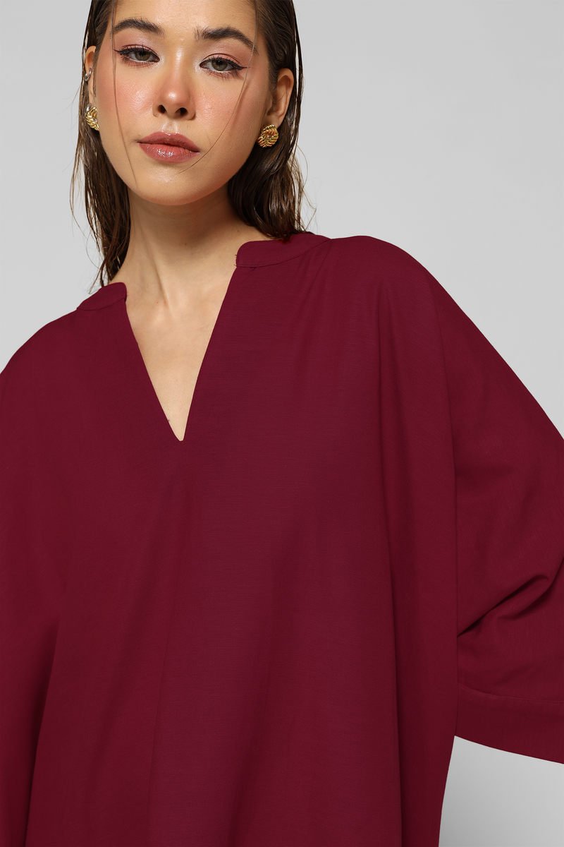 Jeany Linen Kaftan : Merlot