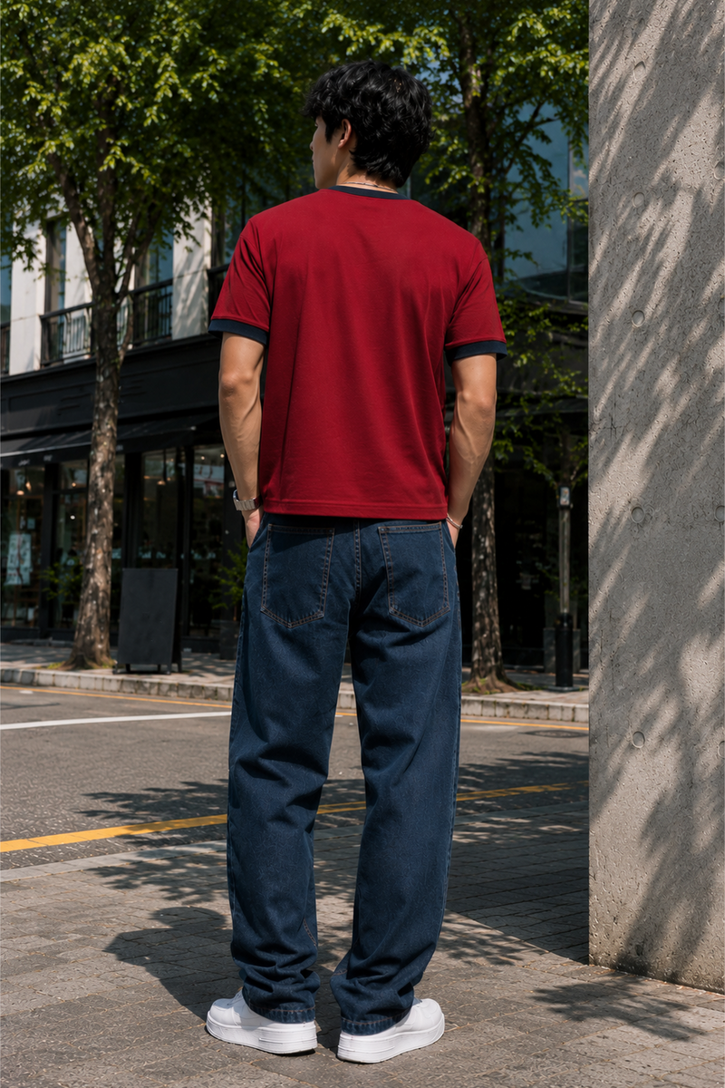 Red - Navy - Ringer Cropped Tee
