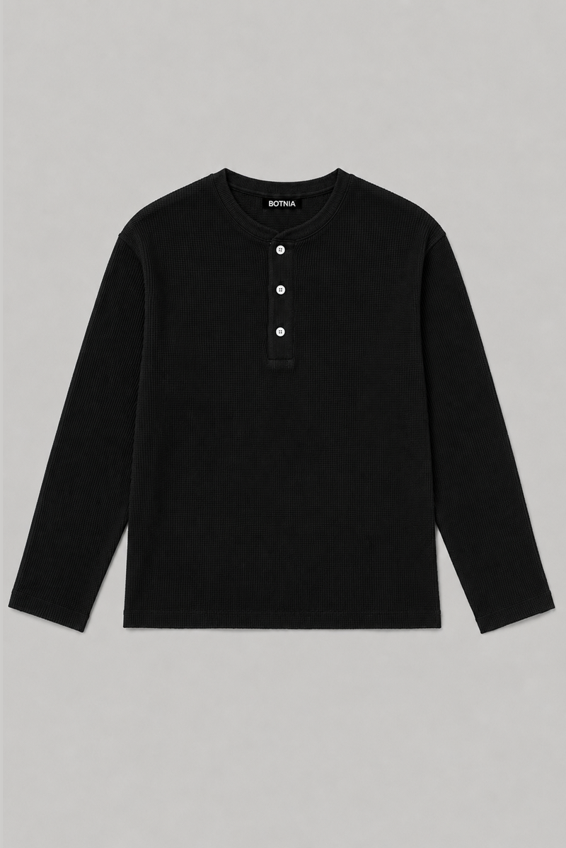 Henley Waffle - Black