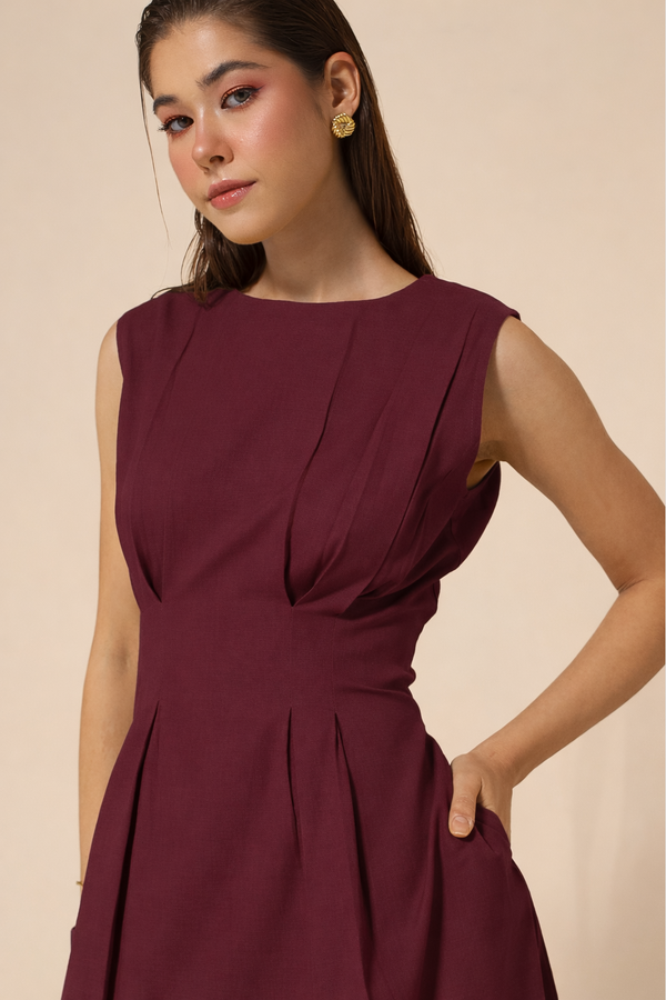 Eva Linen Dress : Merlot