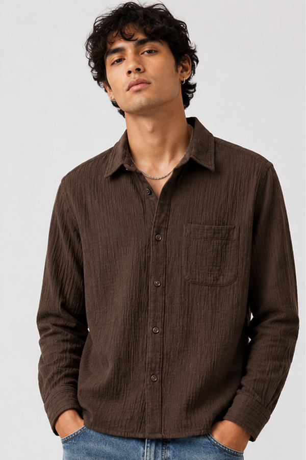 Gauze Crop Shirt : Brown