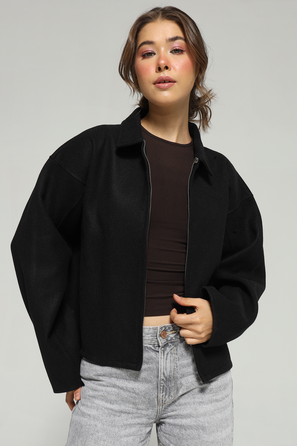 Owen Zip-Up Bomber Jacket : Black