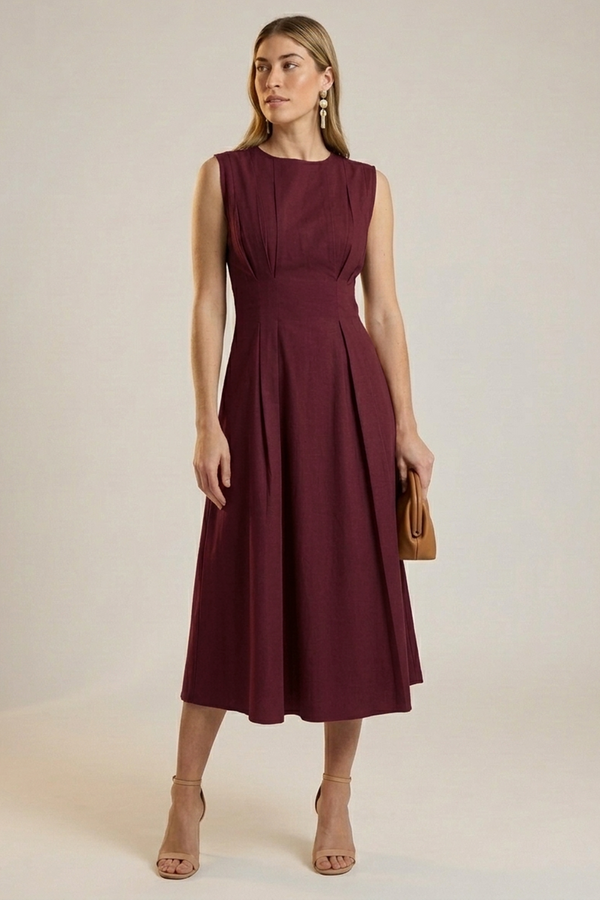 Eva Linen Dress : Merlot