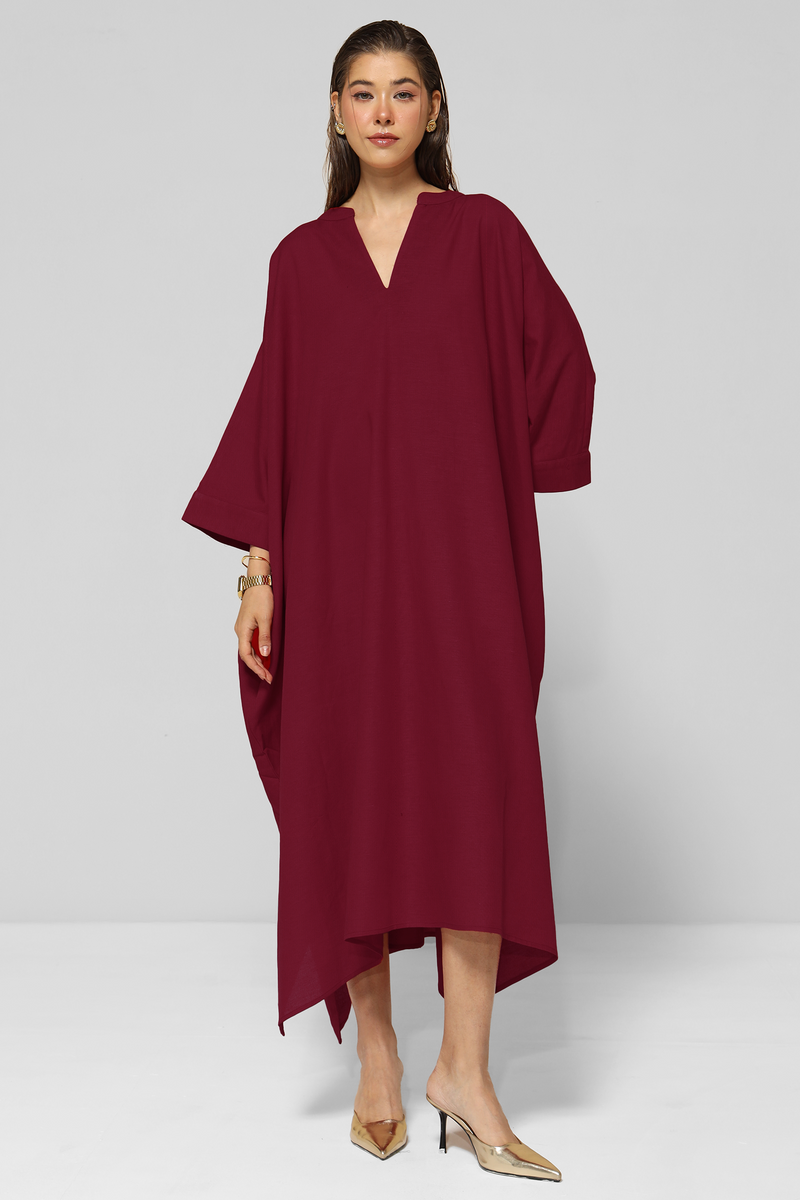 Jeany Linen Kaftan : Merlot