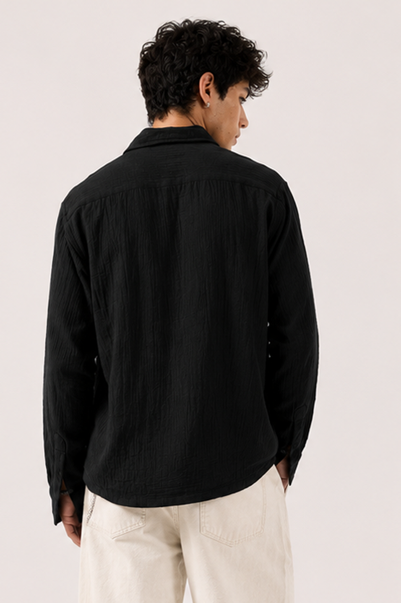 Gauze Crop Shirt : Black