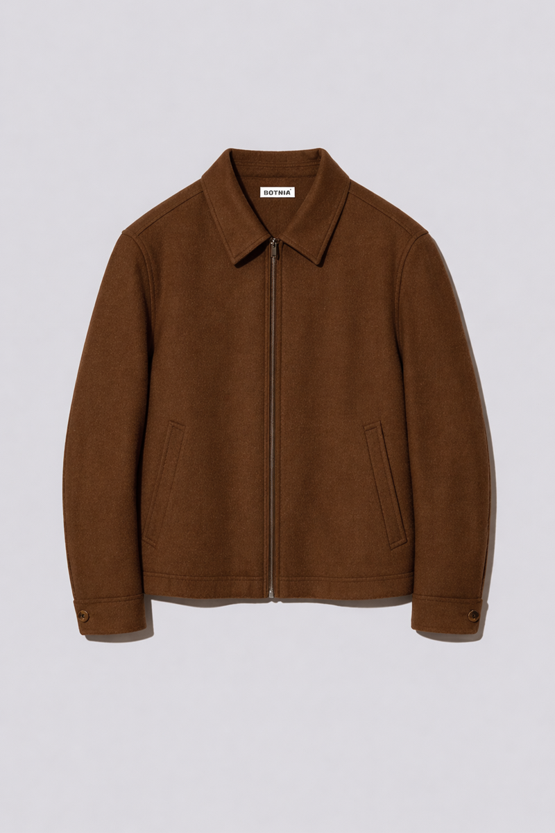 Single Collar Bomber Jacket - Brown