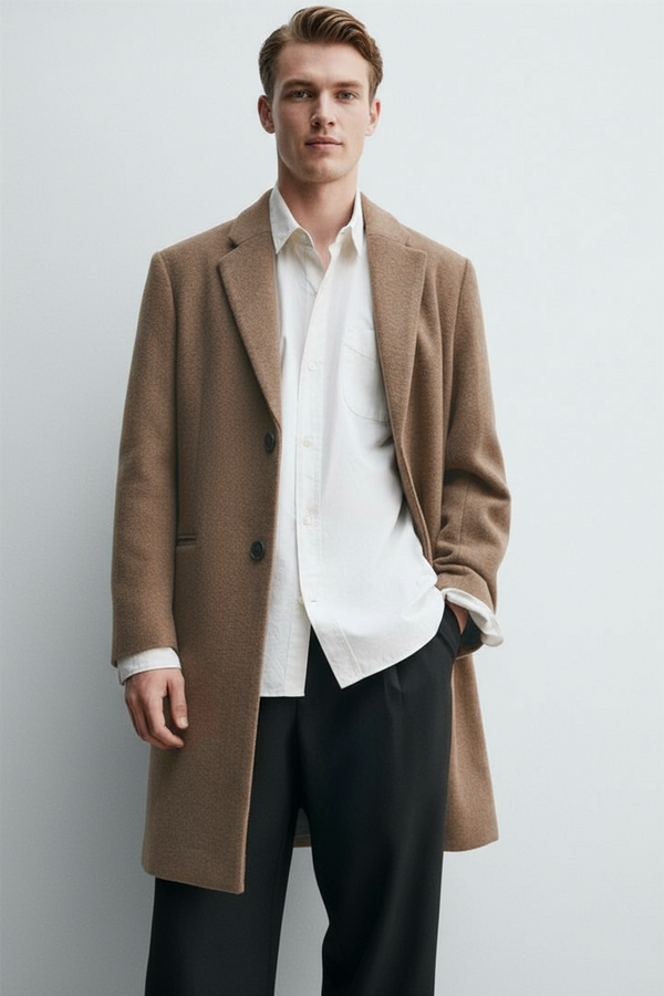 Camel - Men Wool Blend Coat