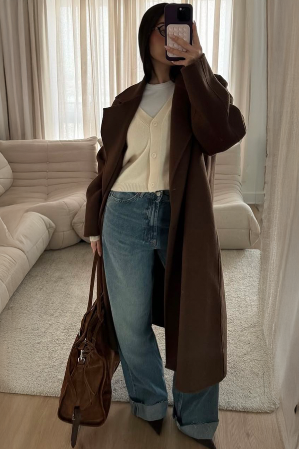 Brown - Wool Blend Long Coat