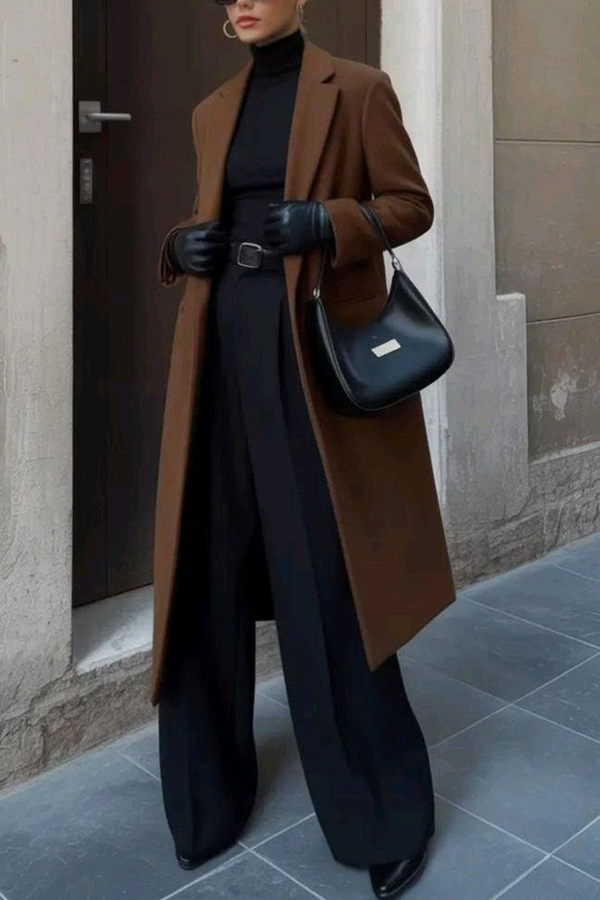 Brown - Wool Blend Long Coat