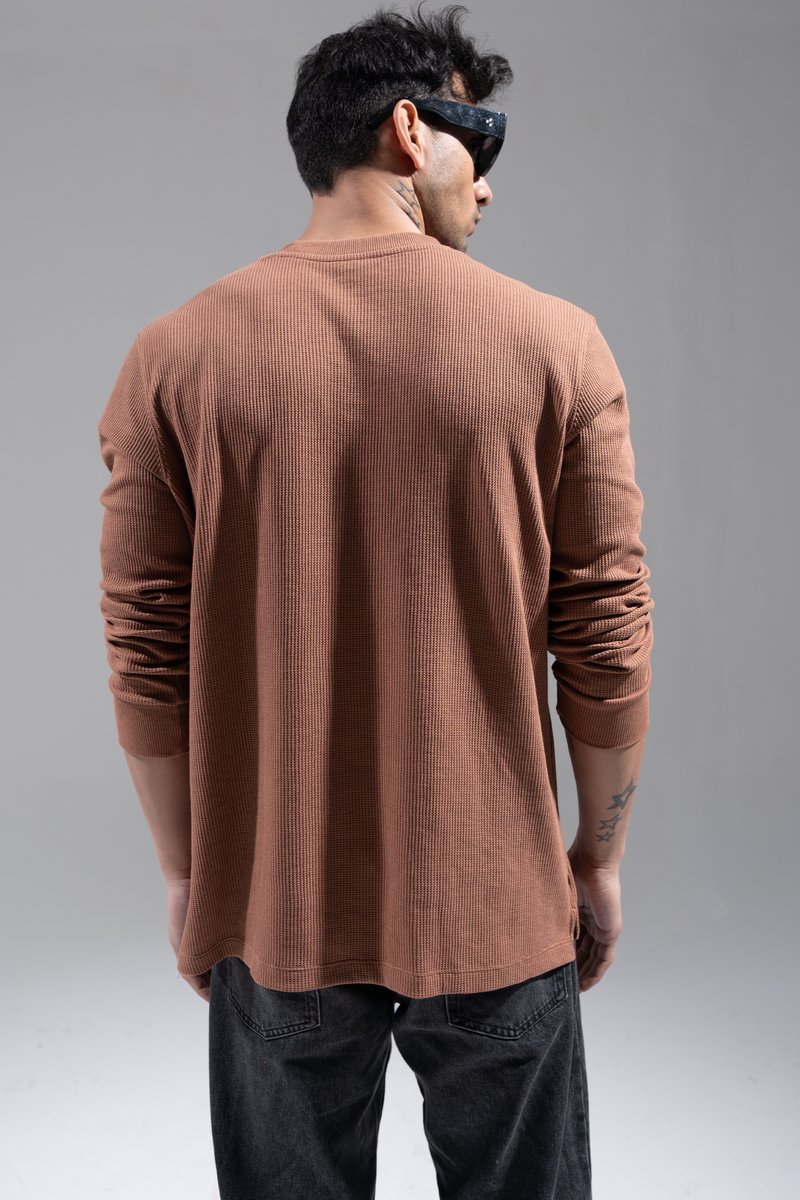 Waffle Long Sleeve T-Shirt - Brown