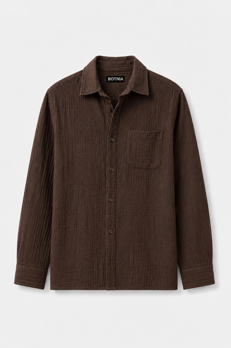 Gauze Crop Shirt : Brown