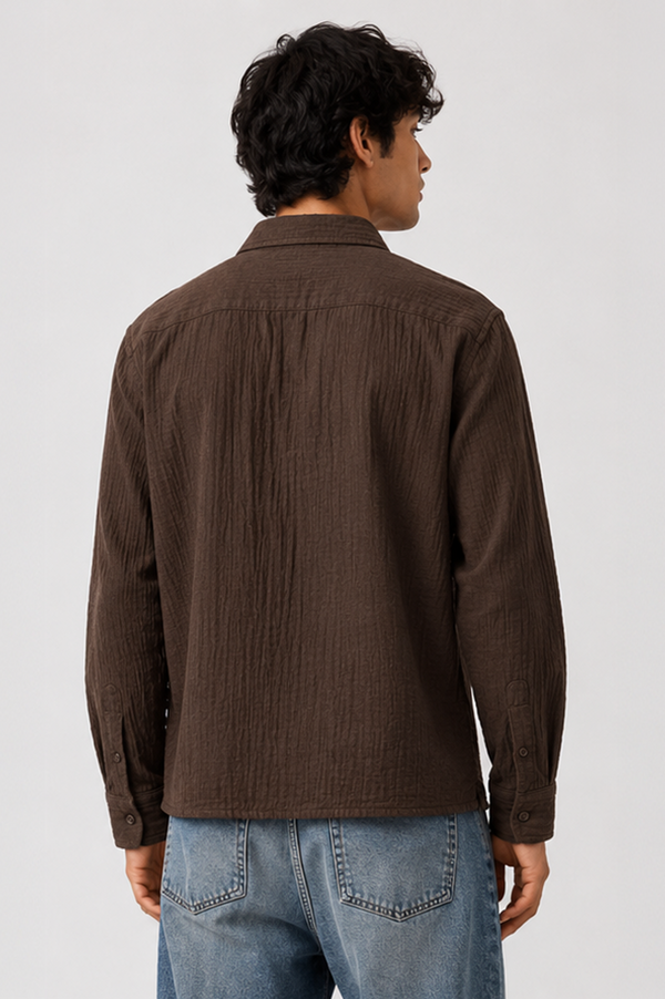 Gauze Crop Shirt : Brown