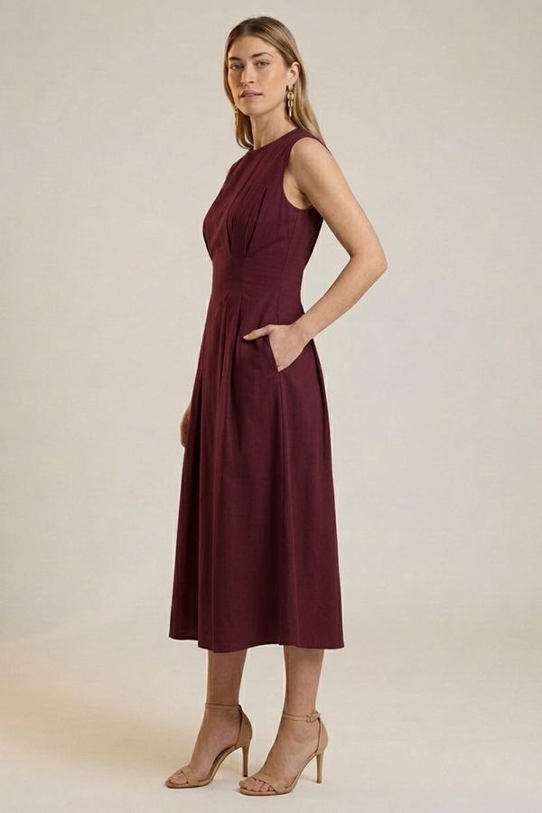 Eva Linen Dress : Merlot