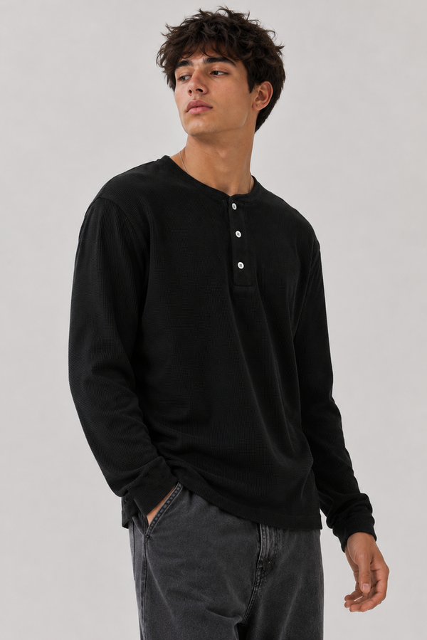 Henley Waffle - Black