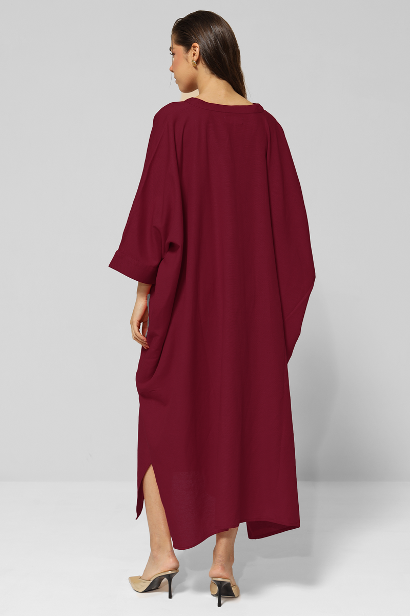 Jeany Linen Kaftan : Merlot