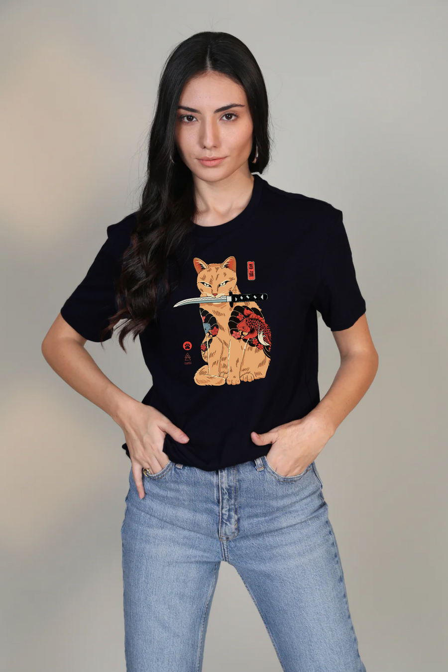 Katana cat- Half sleeve t-shirt