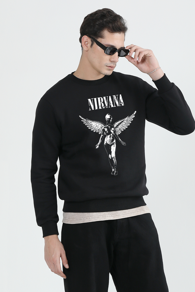 Nirvana Black 100% Cotton Fleece Oversized Plain Round Full Sleeve Nirvana Black 100% Cotton Fleece Oversized Plain Round Full Sleeve