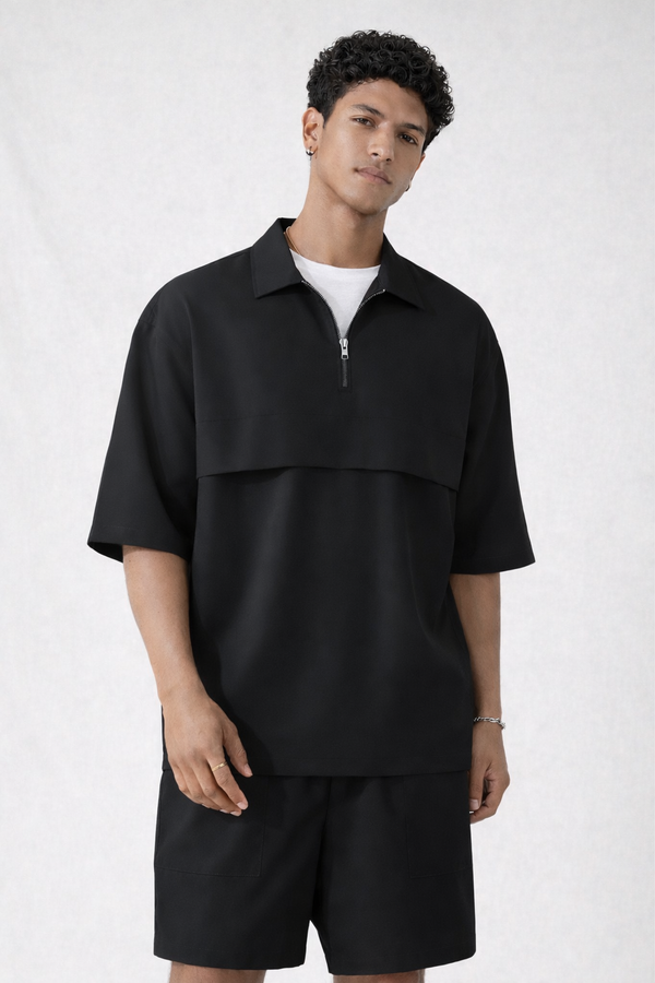 Men premium cotton co-ord set : Black