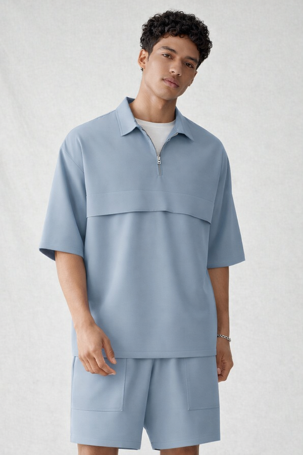 Men premium cotton co-ord set : Alice Blue