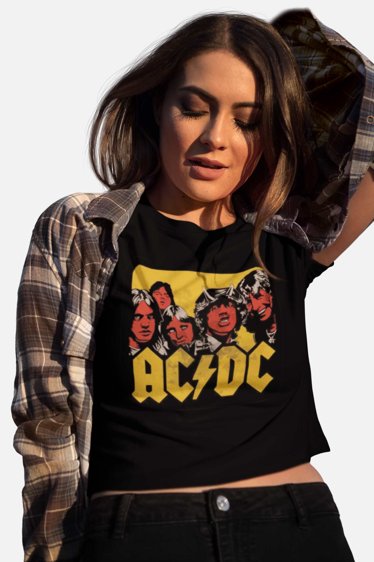Shop Black ACDC -Crop Top Printed Regular Crop Top Crop Top for Female ...