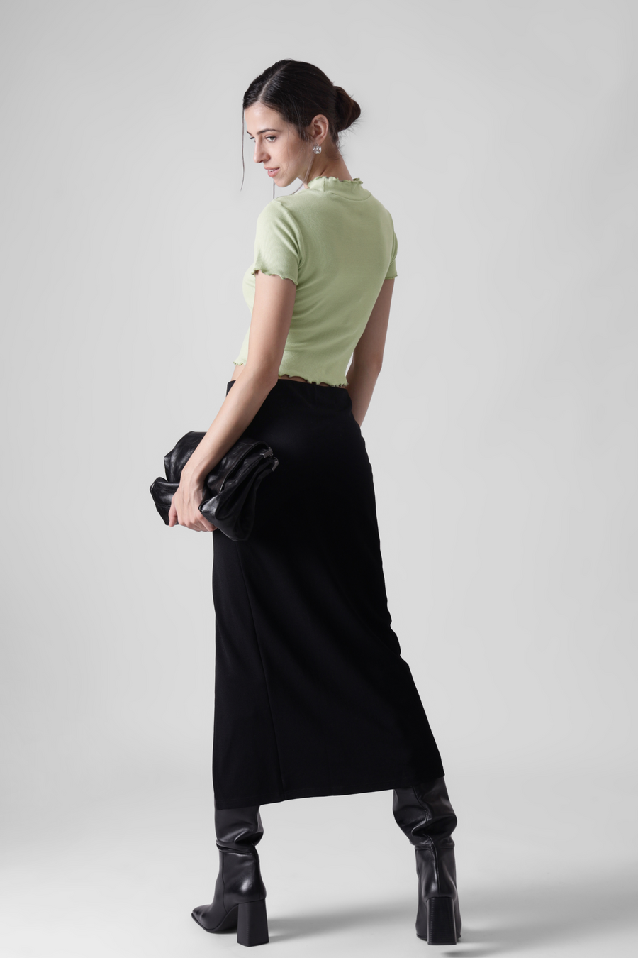 Soft Mint-  Lettuce trim Ribbed crop tee