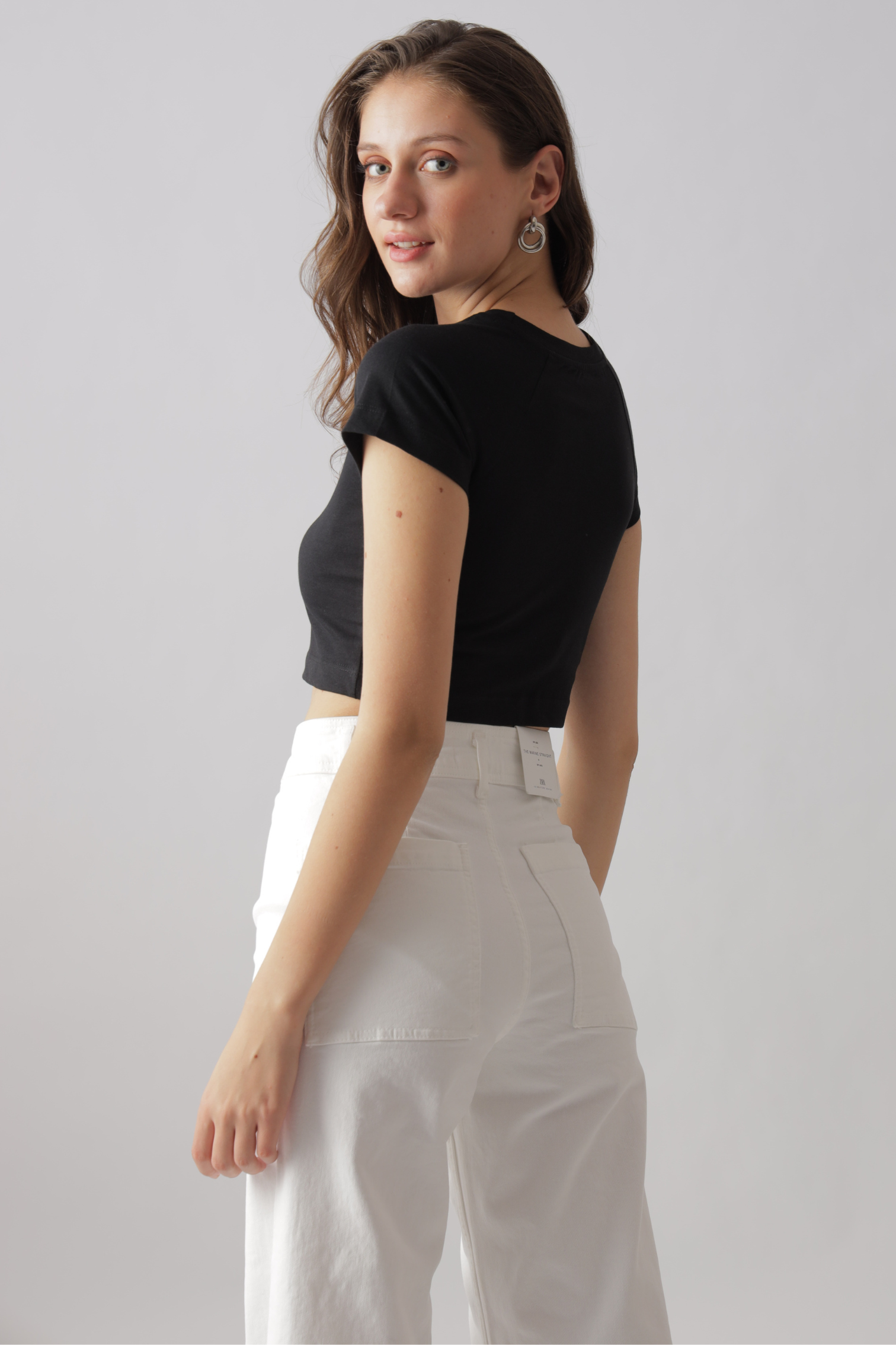 Shop Black Plain Black Bodycon Baby Tee for Women - Botnia